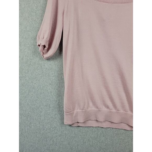 Boden 100% Wool Pink Knit SS Square Scalloped Neck Sweater Women's 10 - Picture 5 of 13
